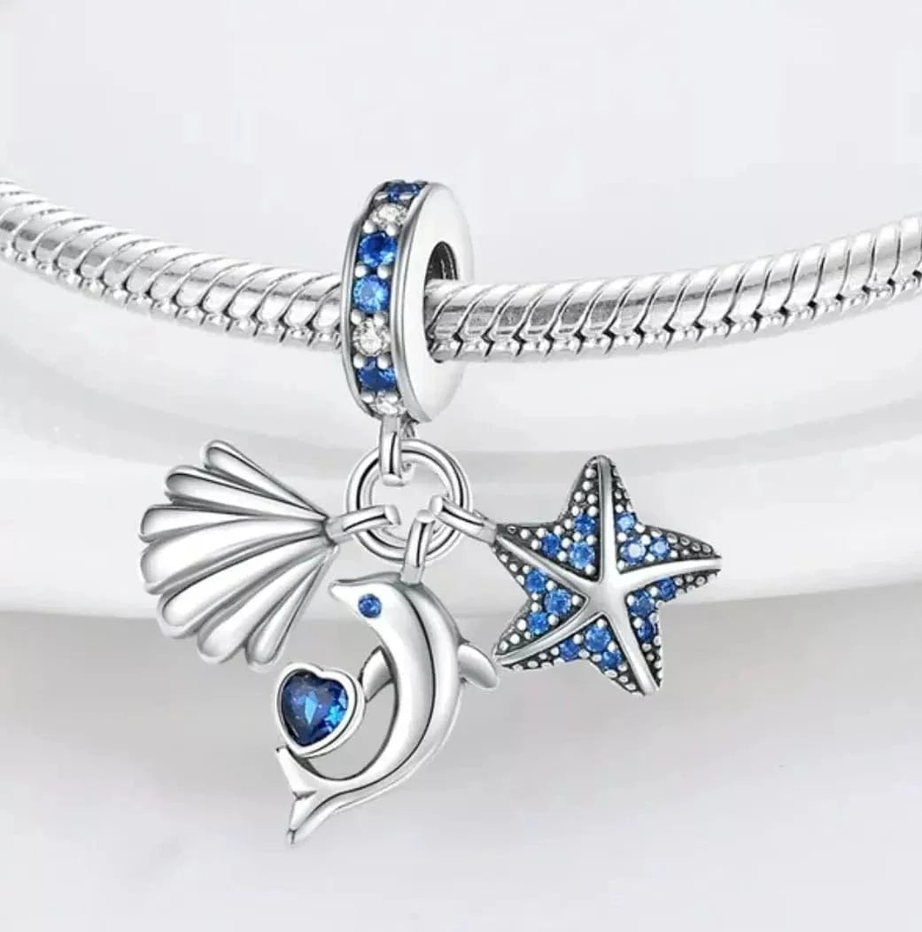 Amarante Jewelry Ocean Fish Starfish and Seashell Triple Dangle Charm