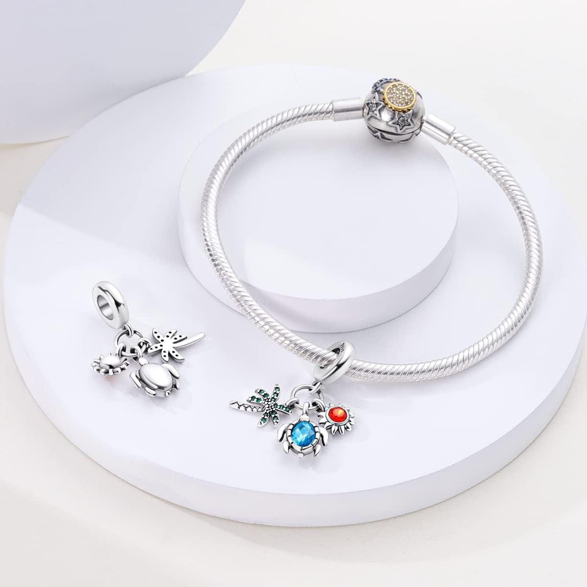 Amarante Jewelry Ocean Palm Turtle and Sun Triple Dangle Charm