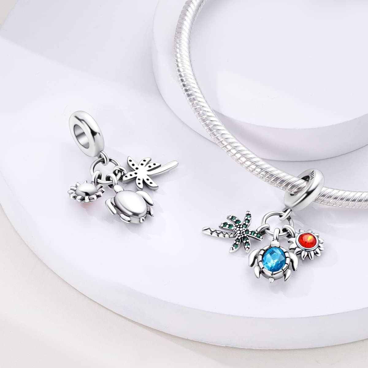 Amarante Jewelry Ocean Palm Turtle and Sun Triple Dangle Charm
