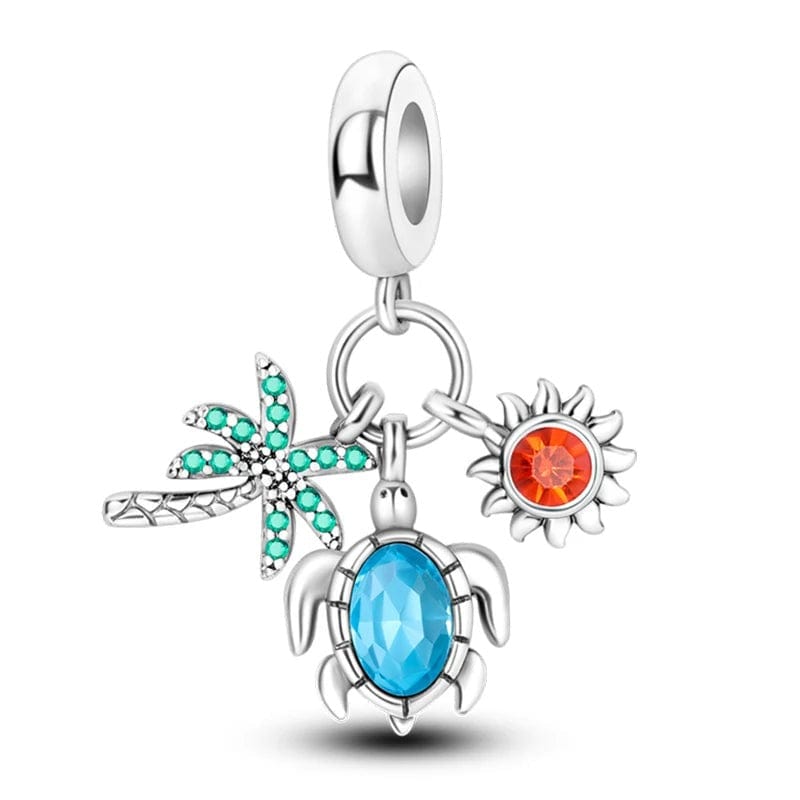 Amarante Jewelry Ocean Palm Turtle and Sun Triple Dangle Charm