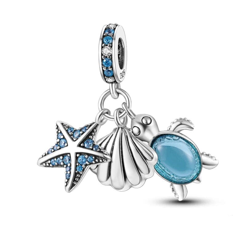 Amarante Jewelry Ocean Starfish Shell and Sea Turtle Triple Dangle Charm