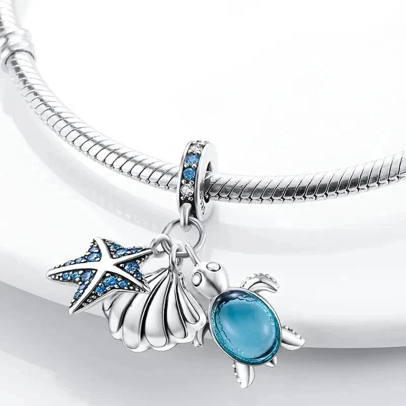 Amarante Jewelry Ocean Starfish Shell and Sea Turtle Triple Dangle Charm