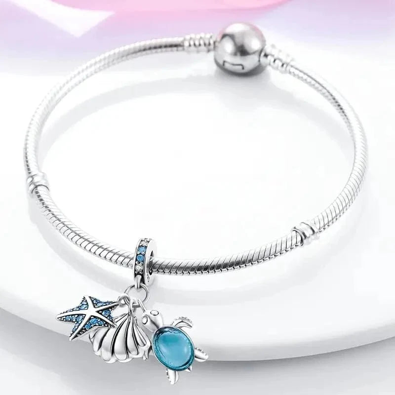 Amarante Jewelry Ocean Starfish Shell and Sea Turtle Triple Dangle Charm