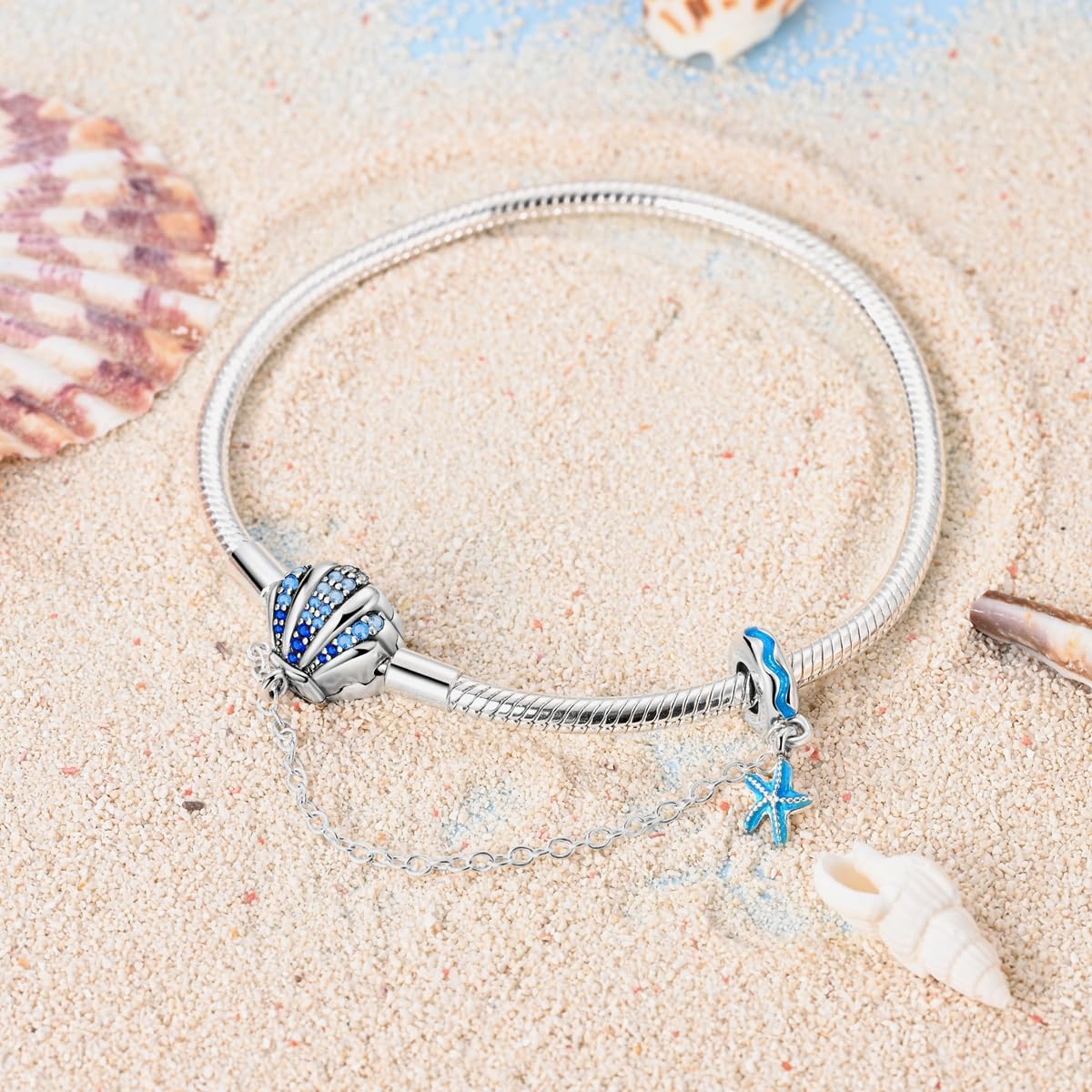 Amarante Jewelry Ocean - Themed Bracelet with Blue Crystal Seashell and Starfish Charms