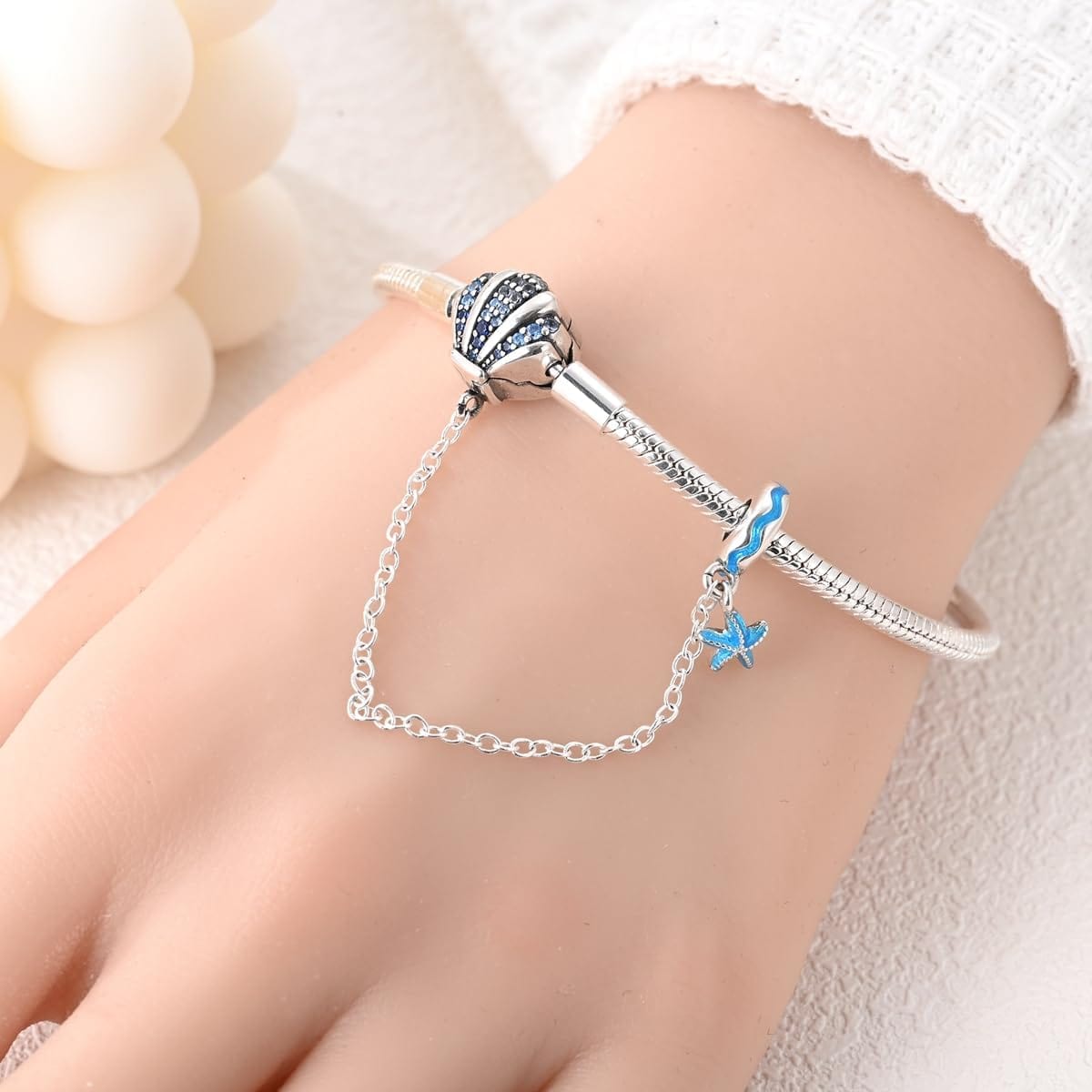 Amarante Jewelry Ocean - Themed Bracelet with Blue Crystal Seashell and Starfish Charms
