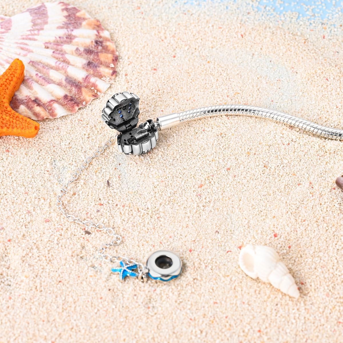 Amarante Jewelry Ocean - Themed Bracelet with Blue Crystal Seashell and Starfish Charms