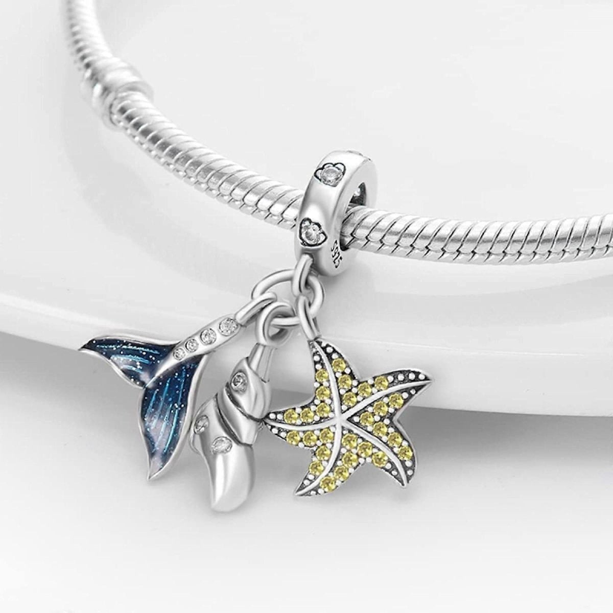 Amarante Jewelry Ocean Whale Tail and Starfish Triple Dangle Charm
