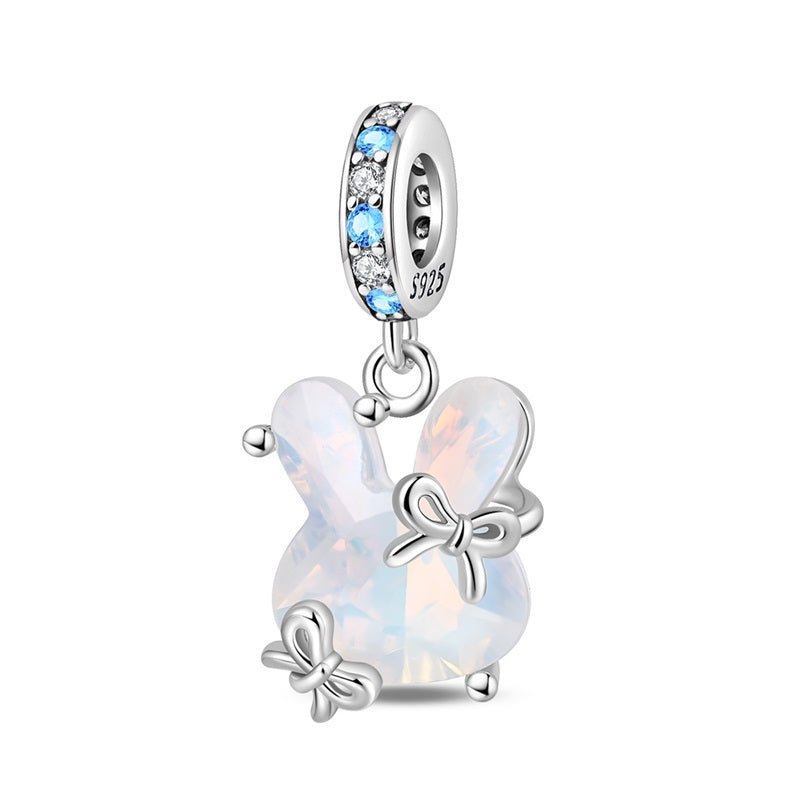 Amarante Jewelry Opal Bunny with Blue Crystal Accents Dangle Charm