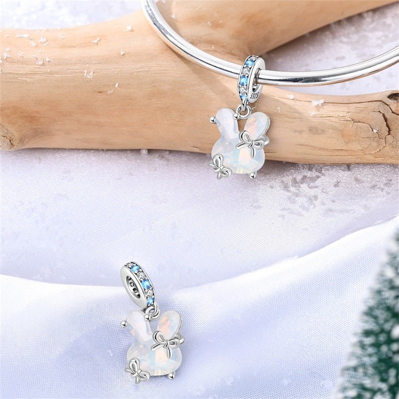 Amarante Jewelry Opal Bunny with Blue Crystal Accents Dangle Charm
