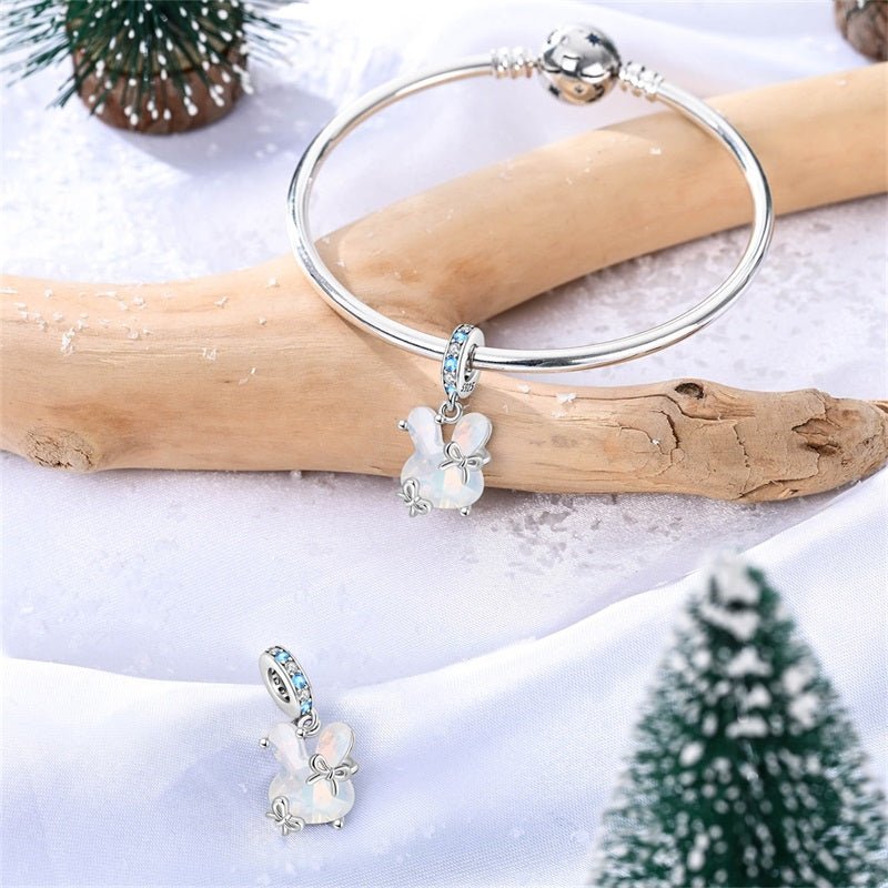 Amarante Jewelry Opal Bunny with Blue Crystal Accents Dangle Charm