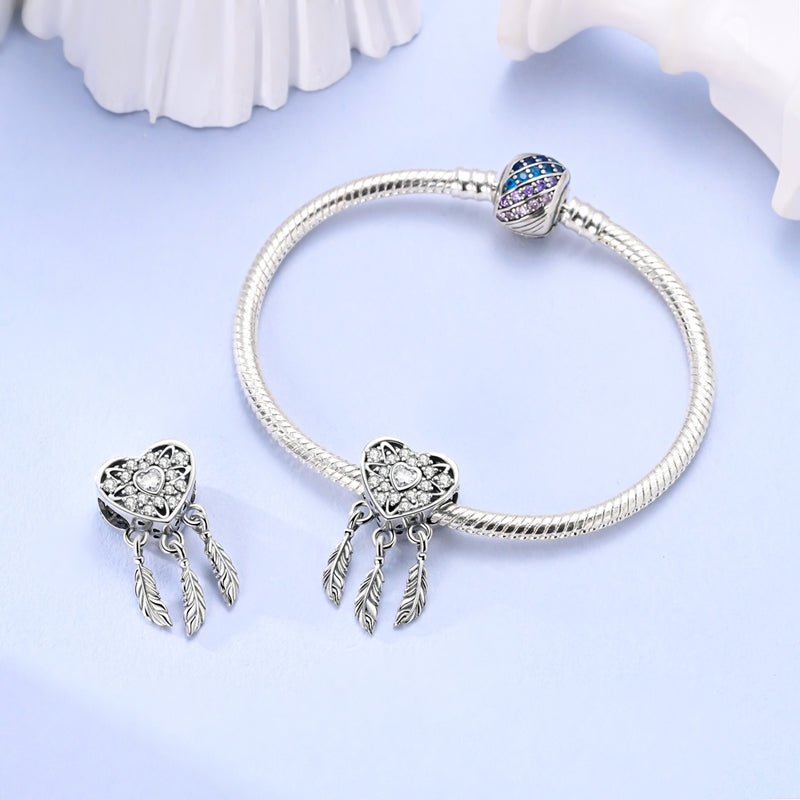 Amarante Jewelry Openwork Heart & Three Feathers Dreamcatcher Charm