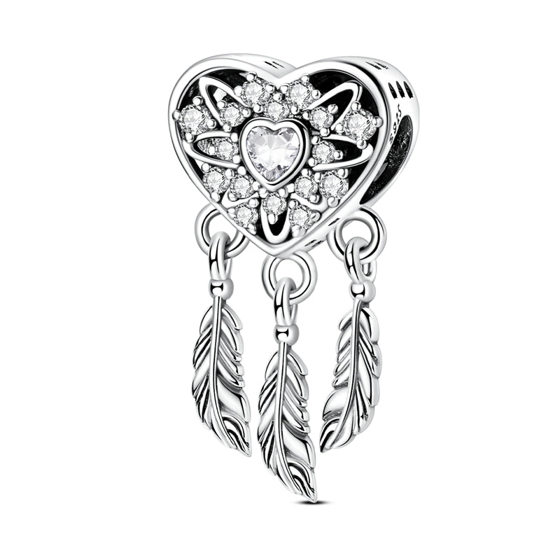 Amarante Jewelry Openwork Heart & Three Feathers Dreamcatcher Charm