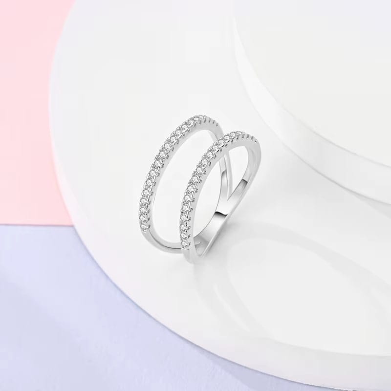 Amarante Jewelry Parallel Lines Stone, Inlaid Double Layer Hollow Ring