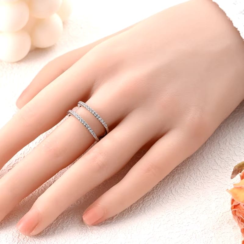 Amarante Jewelry Parallel Lines Stone, Inlaid Double Layer Hollow Ring