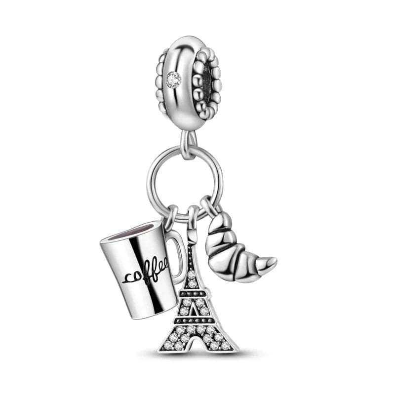 Amarante Jewelry Paris Eiffel Tower Croissant Coffee France Holiday Dangle Charm