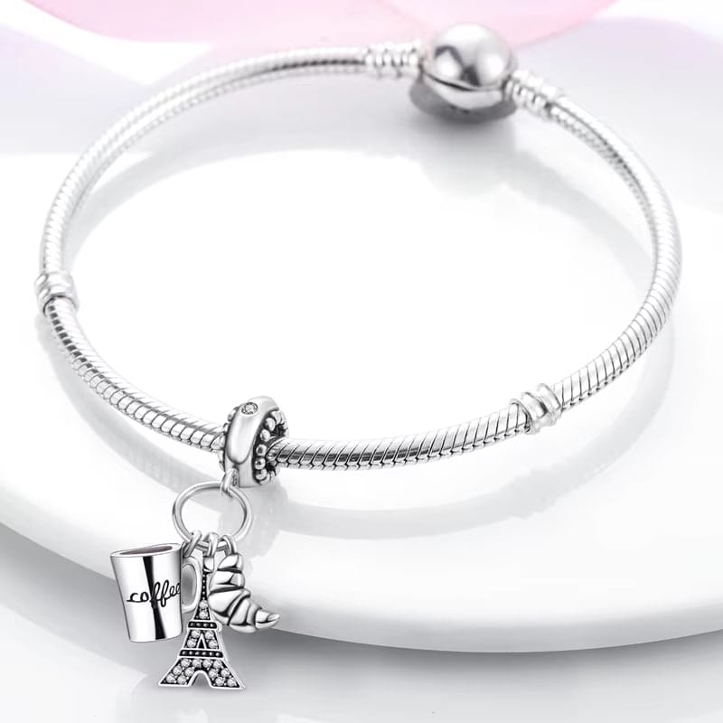 Amarante Jewelry Paris Eiffel Tower Croissant Coffee France Holiday Dangle Charm