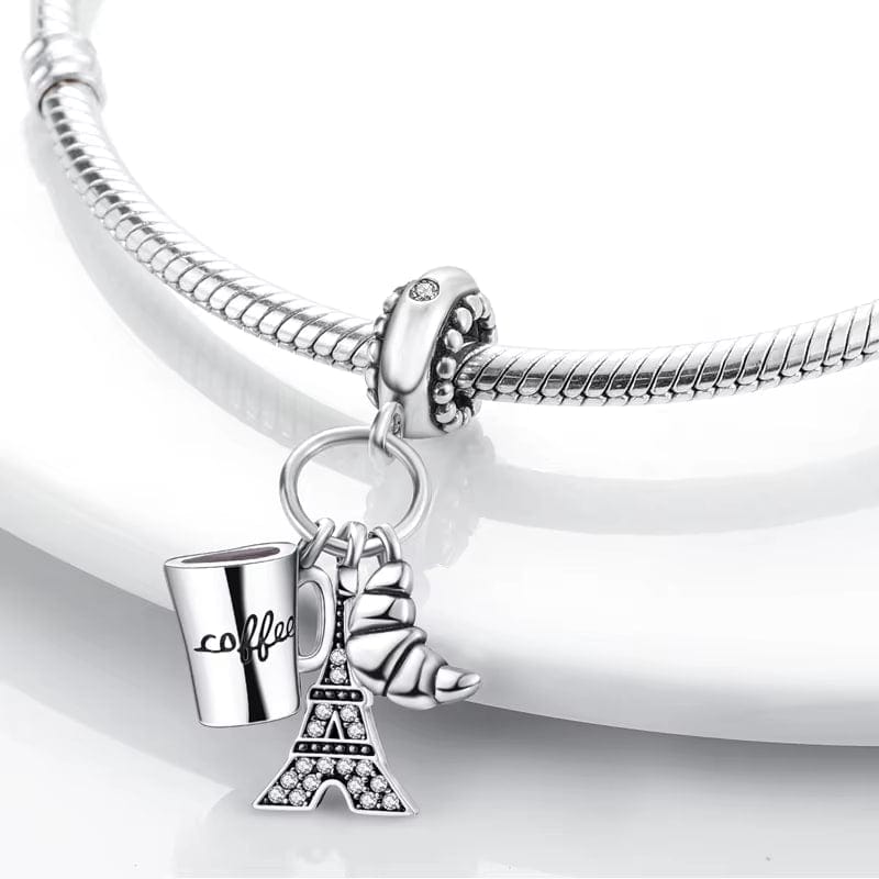 Amarante Jewelry Paris Eiffel Tower Croissant Coffee France Holiday Dangle Charm