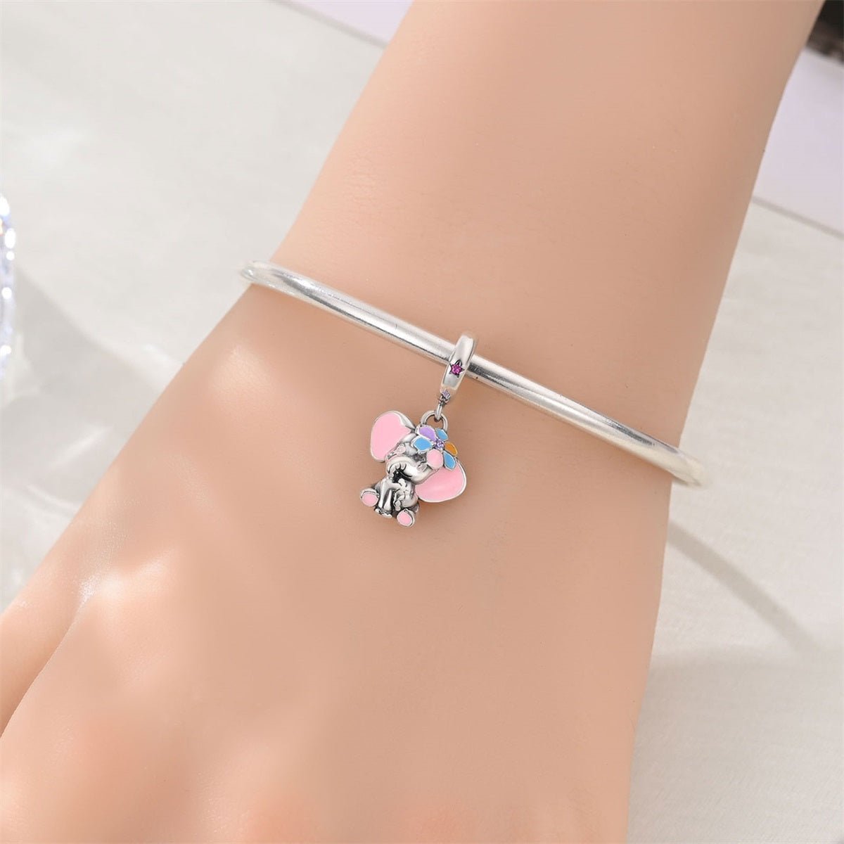 Amarante Jewelry Pastel Flower Elephant Dangle Charm