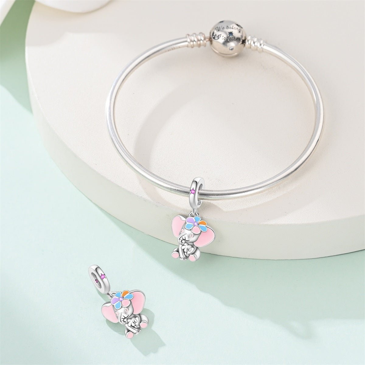 Amarante Jewelry Pastel Flower Elephant Dangle Charm