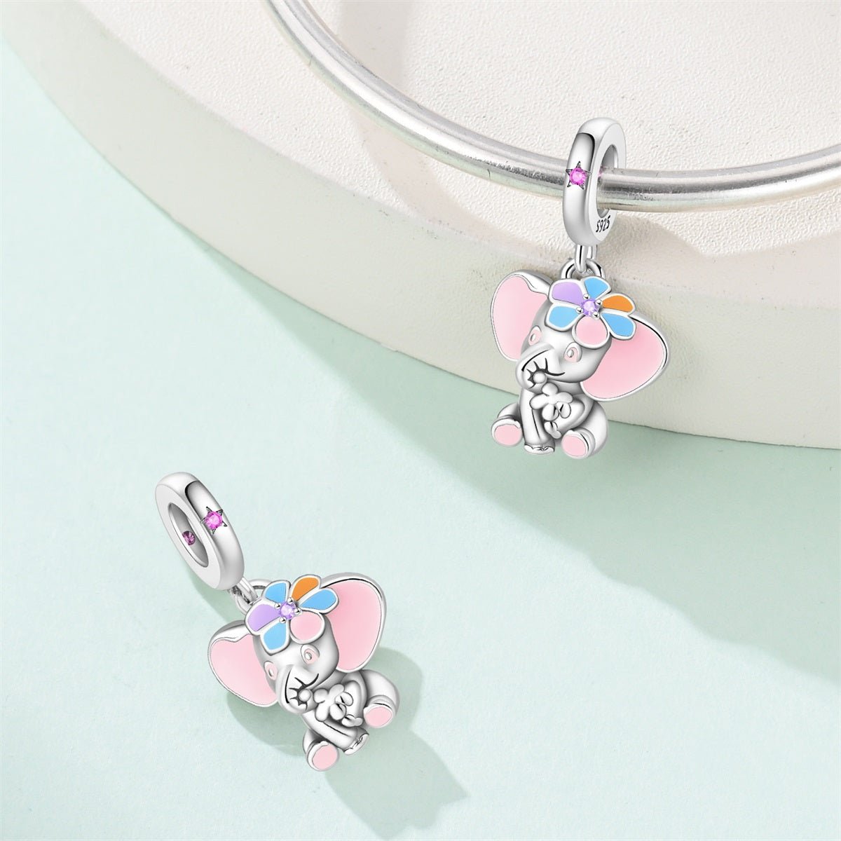 Amarante Jewelry Pastel Flower Elephant Dangle Charm