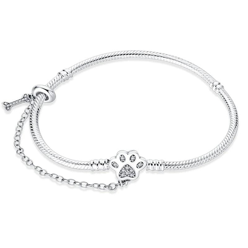 Amarante Jewelry Paw Print Charm Bracelet with Bone and Safety Chain