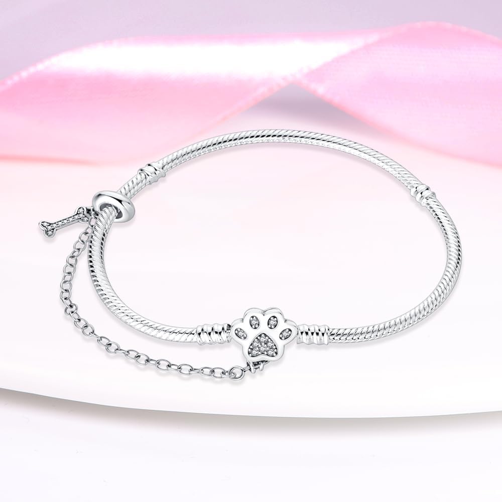 Amarante Jewelry Paw Print Charm Bracelet with Bone and Safety Chain