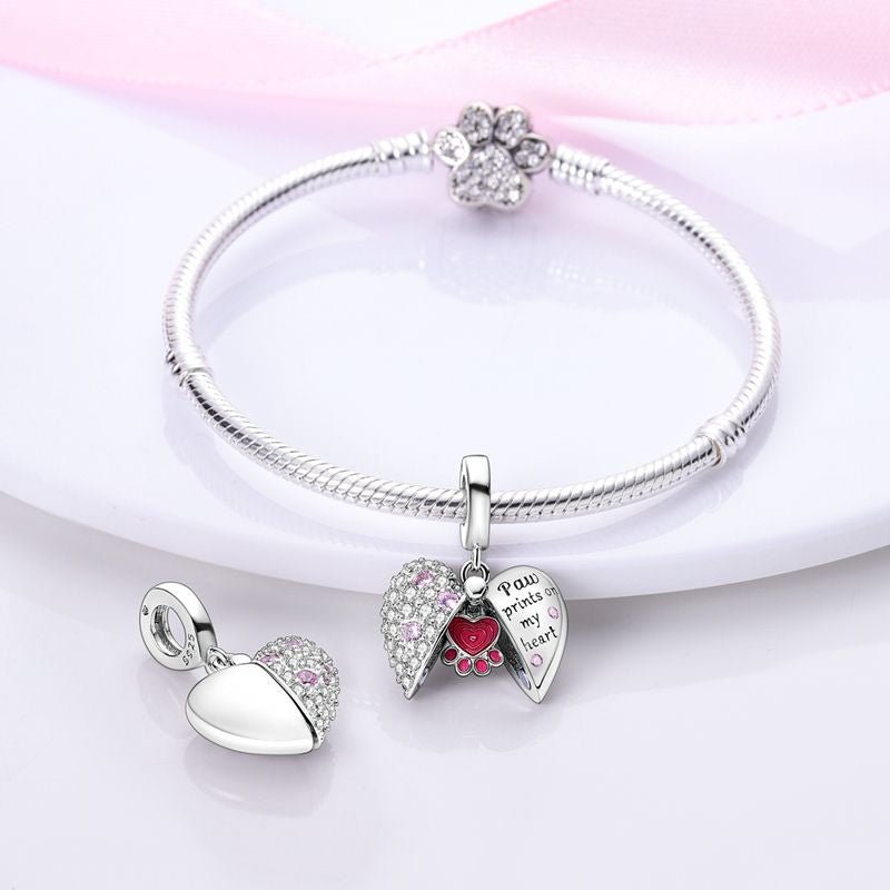 Amarante Jewelry Paw Prints on My Heart Dangle Charm