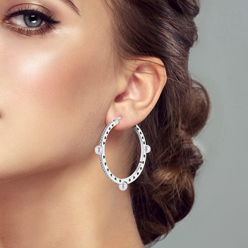 Amarante Jewelry Pearl Embellished Hoop Earrings