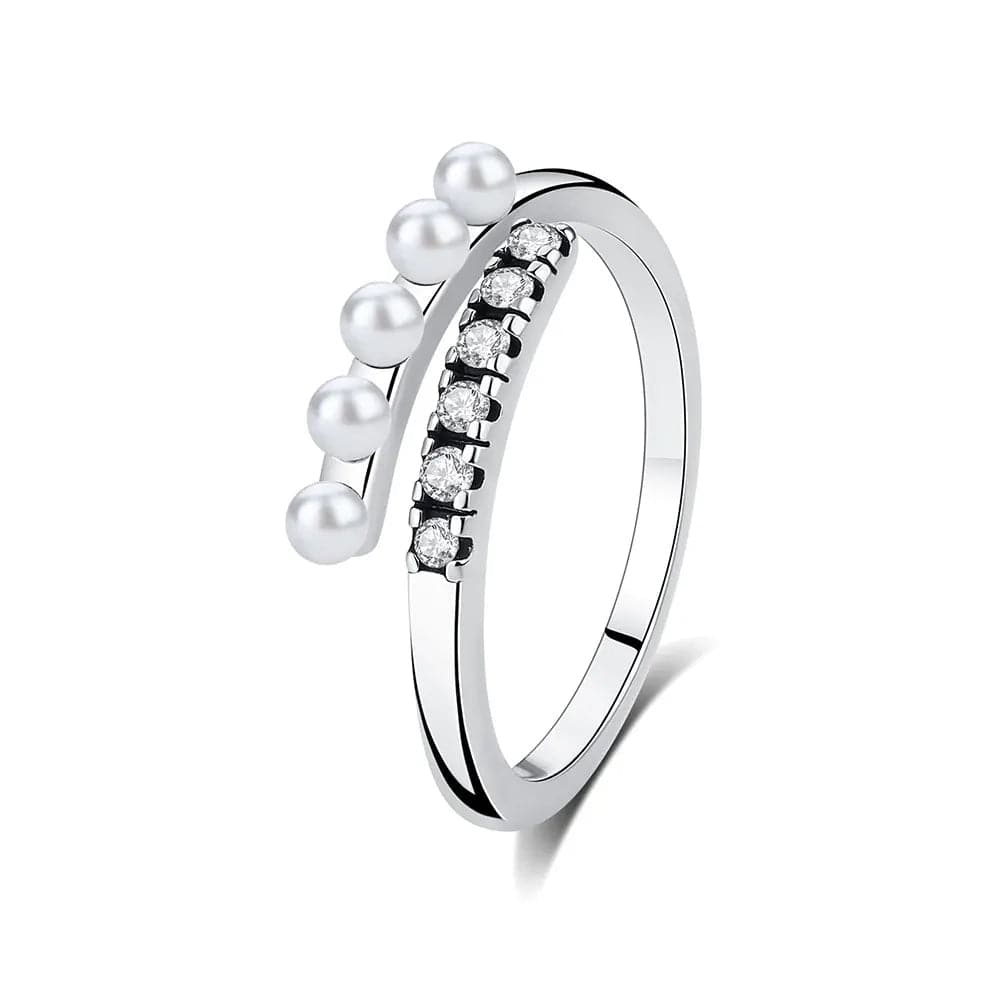Amarante Jewelry Pearl & Zircon Stone Adjustable Ring – Dual Row Design