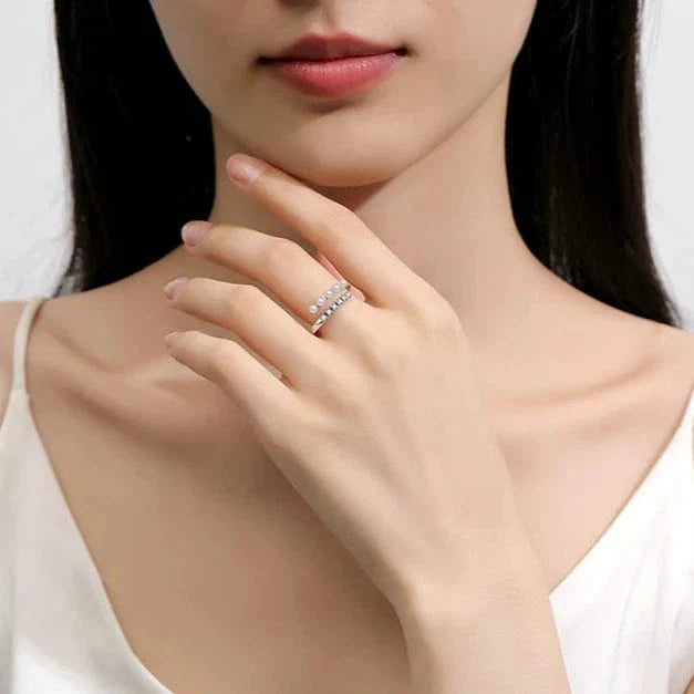 Amarante Jewelry Pearl & Zircon Stone Adjustable Ring – Dual Row Design