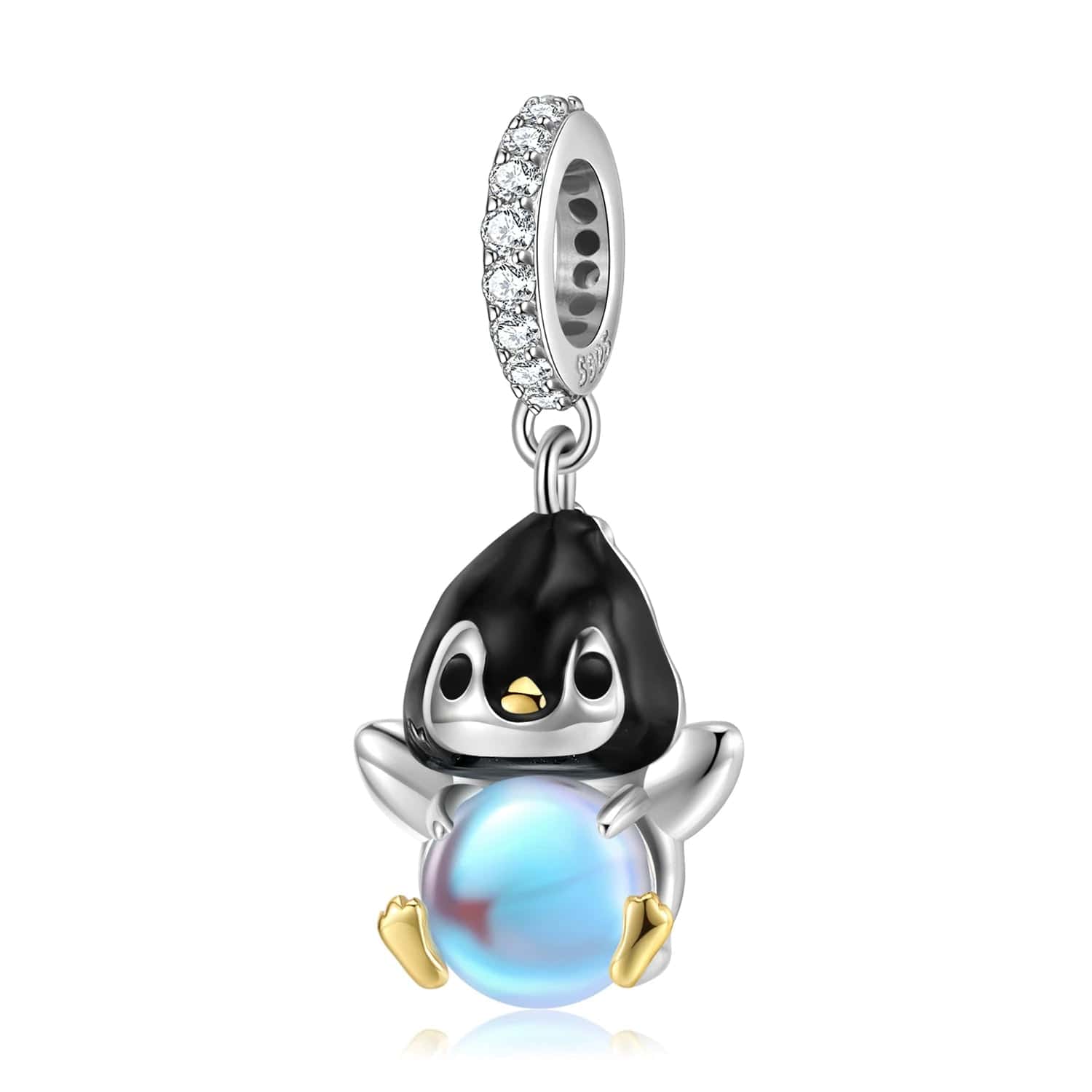 Amarante Jewelry Penguin with a Glowing Blue Sphere Dangle Charm