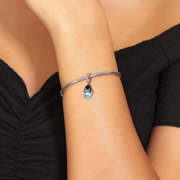 Amarante Jewelry Penguin with a Glowing Blue Sphere Dangle Charm