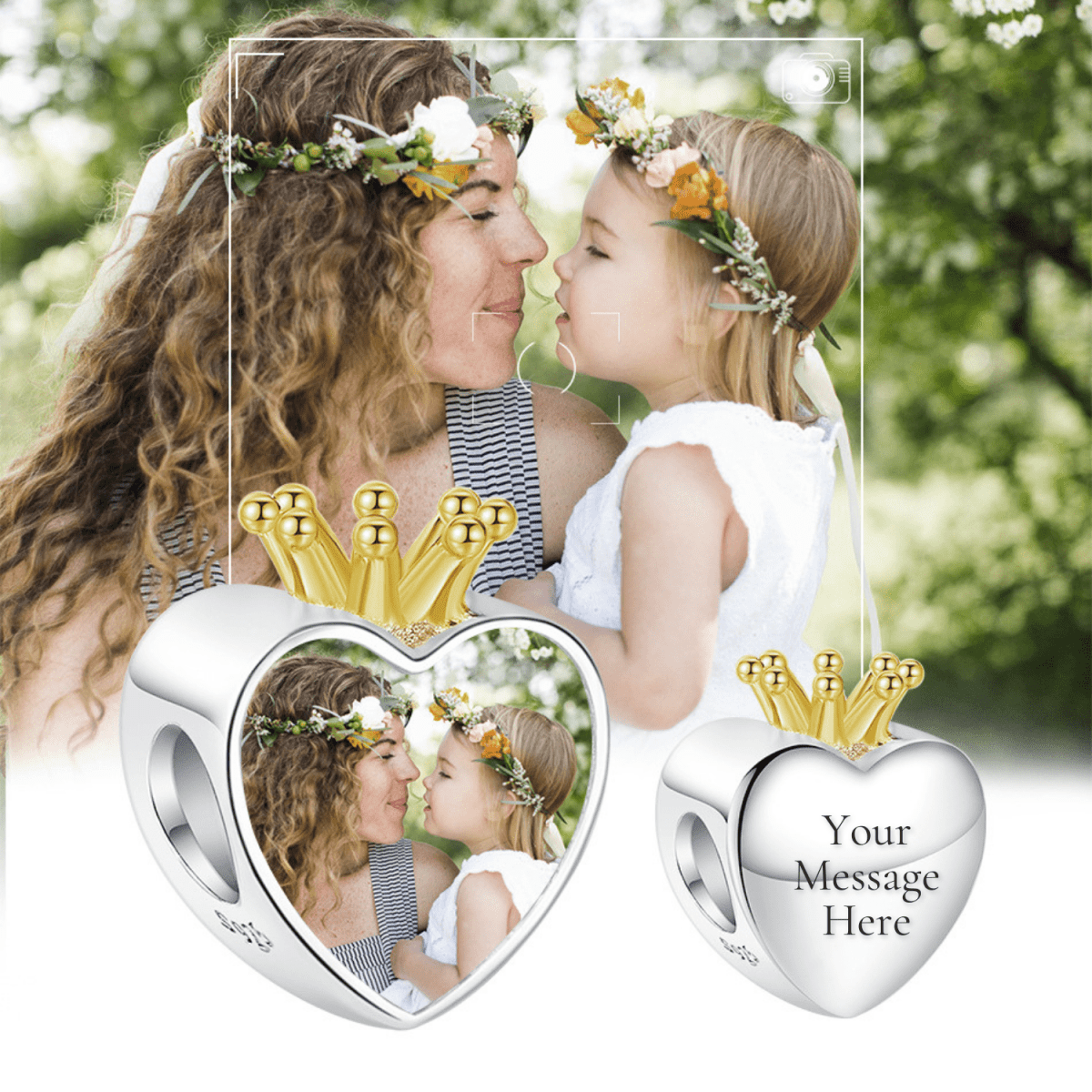 Amarante Jewelry Personalized Crown Heart Photo & Engraving Charm