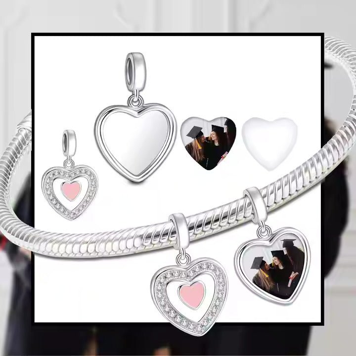 Amarante Jewelry Personalized Double Heart Photo Charm