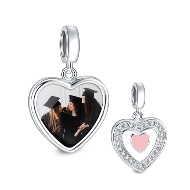 Amarante Jewelry Personalized Double Heart Photo Charm