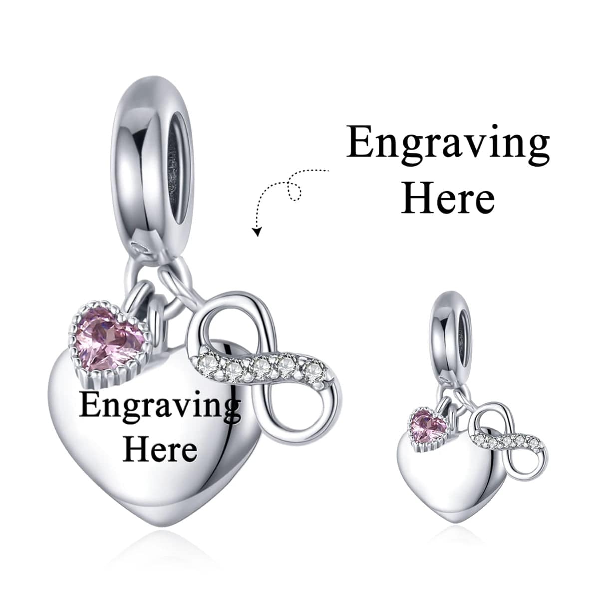 Amarante Jewelry Personalized Infinity Heart Engraved Charm
