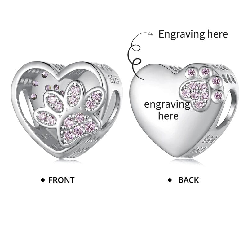 Amarante Jewelry Personalized Paw Print Engraved Heart Charm