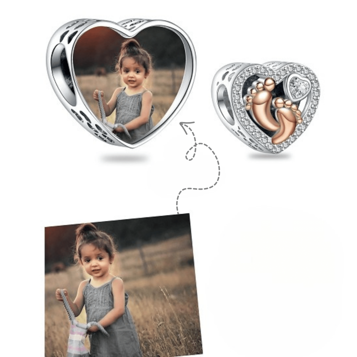 Amarante Jewelry Personalized Photo Baby Footprint Heart Charm