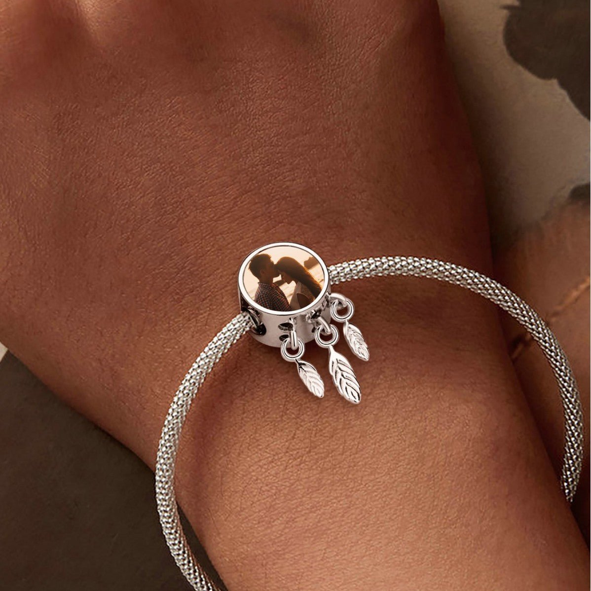 Amarante Jewelry Personalized Photo Charm with Feather Pendants