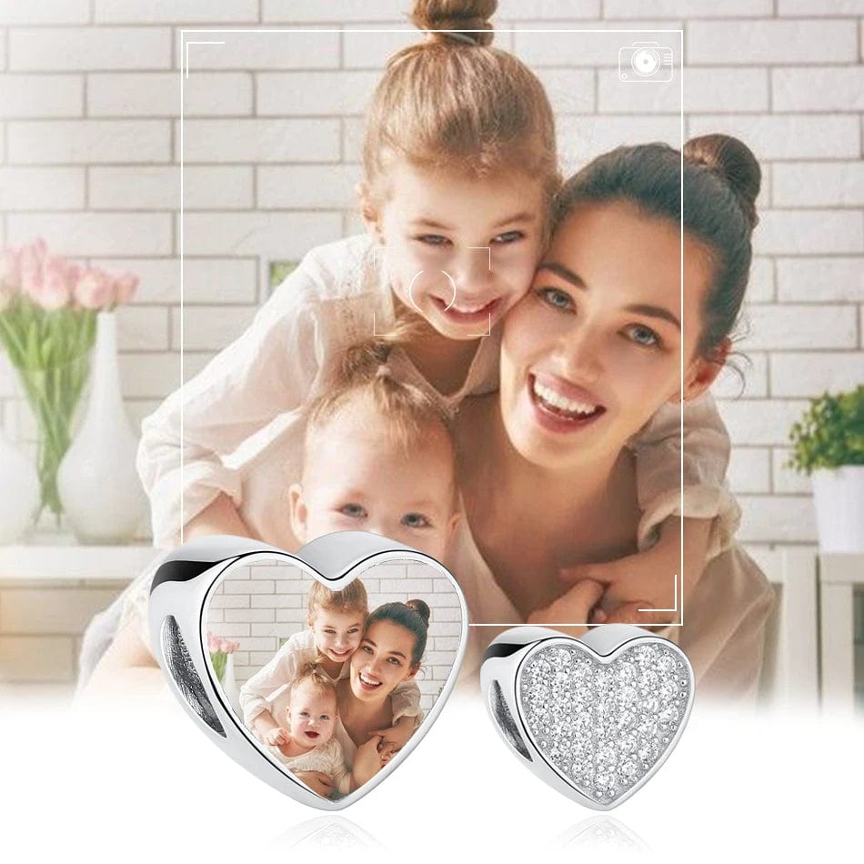 Amarante Jewelry Personalized Photo & Cubic Zirconia Paved Heart Charm