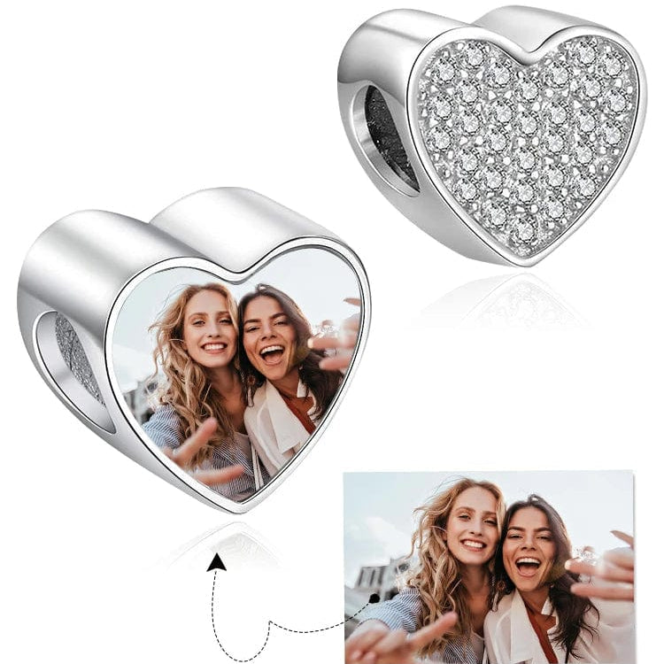 Amarante Jewelry Personalized Photo & Cubic Zirconia Paved Heart Charm