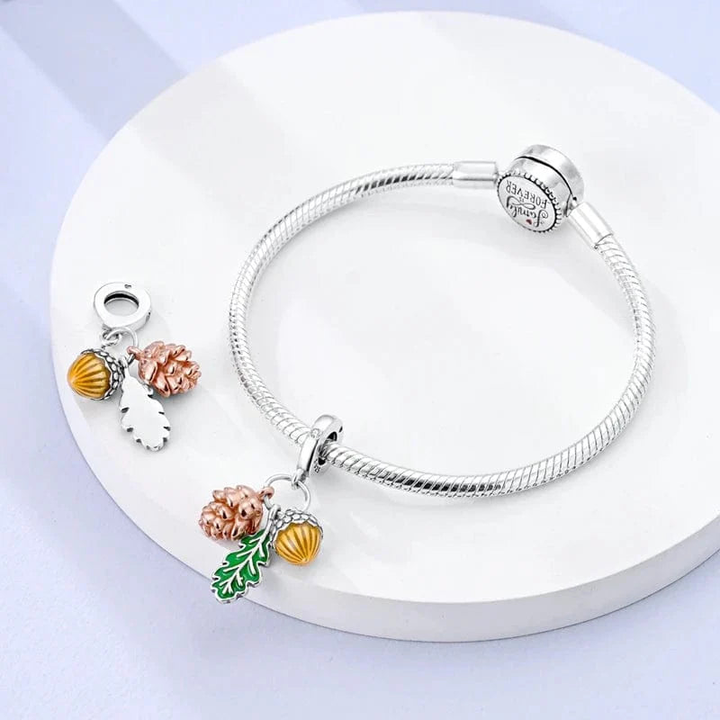 Amarante Jewelry Pine Cone, Leaf & Acorn Triple Autumn Charm