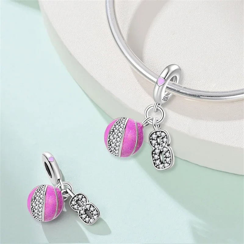Amarante Jewelry Pink Basketball & Number 8 Dangle Charm