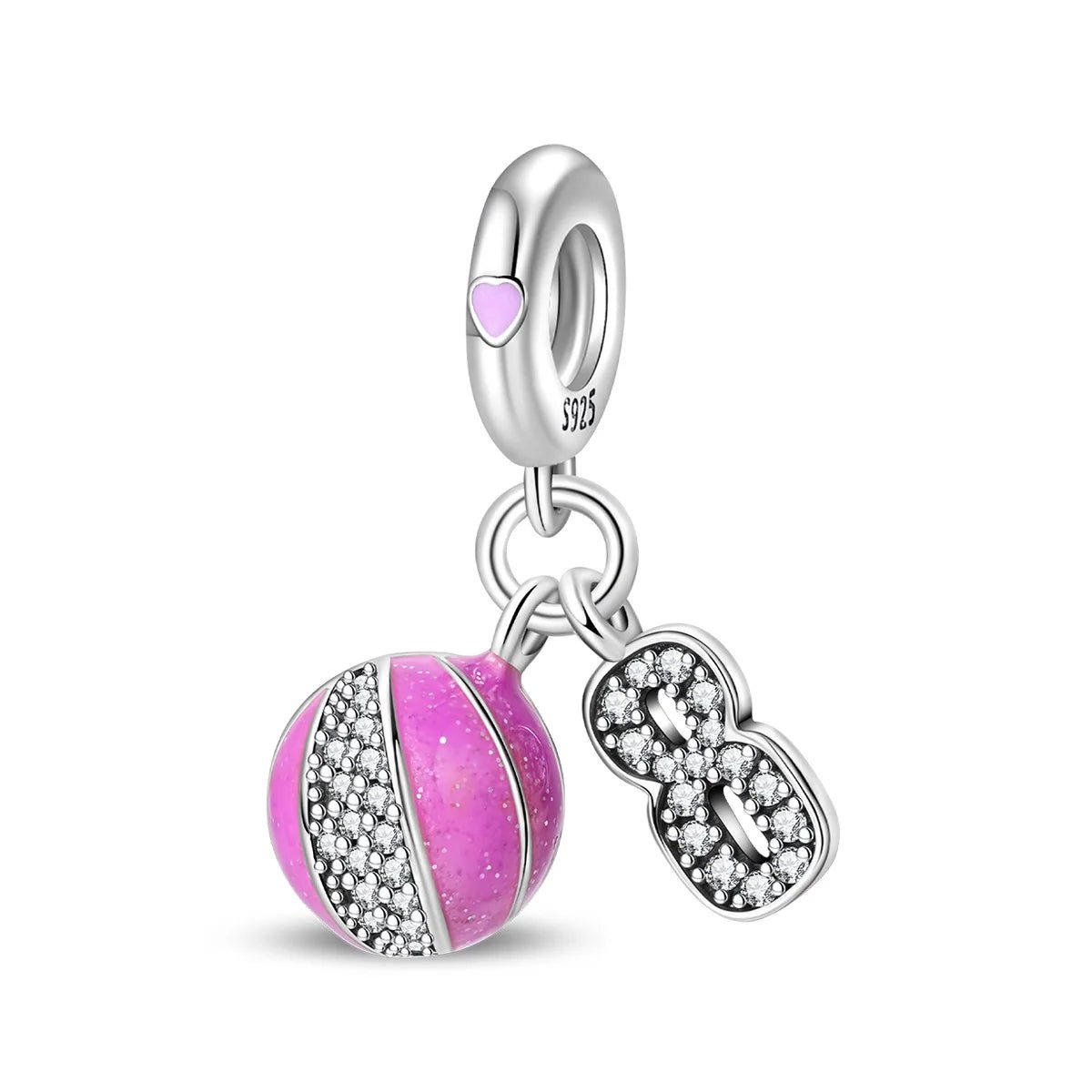 Amarante Jewelry Pink Basketball & Number 8 Dangle Charm