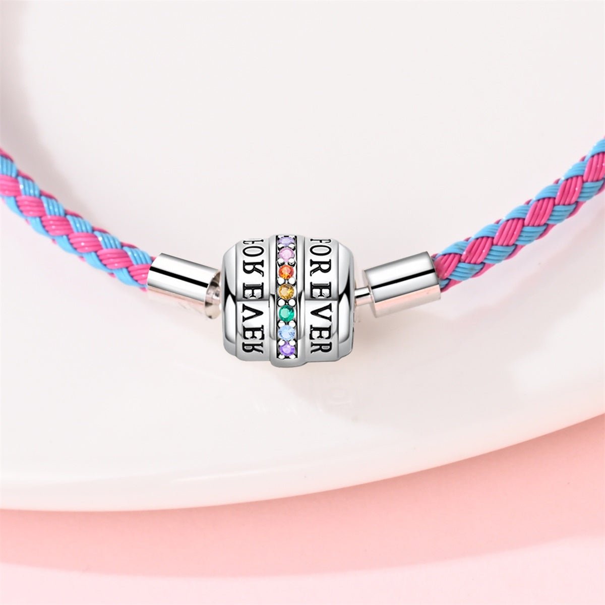 Amarante Jewelry Pink & Blue Braided Leather Bracelet with Forever Clasp