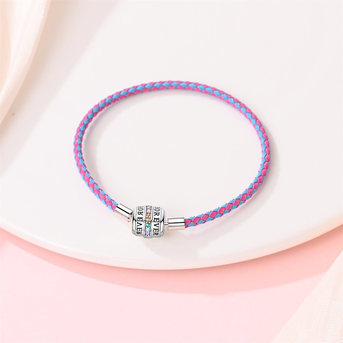 Amarante Jewelry Pink & Blue Braided Leather Bracelet with Forever Clasp