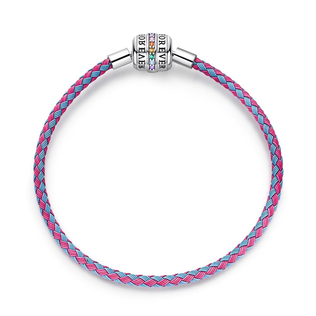 Amarante Jewelry Pink & Blue Braided Leather Bracelet with Forever Clasp
