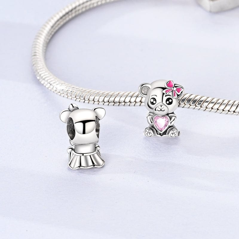 Amarante Jewelry Pink Bow & Heart Panda Bear Charm