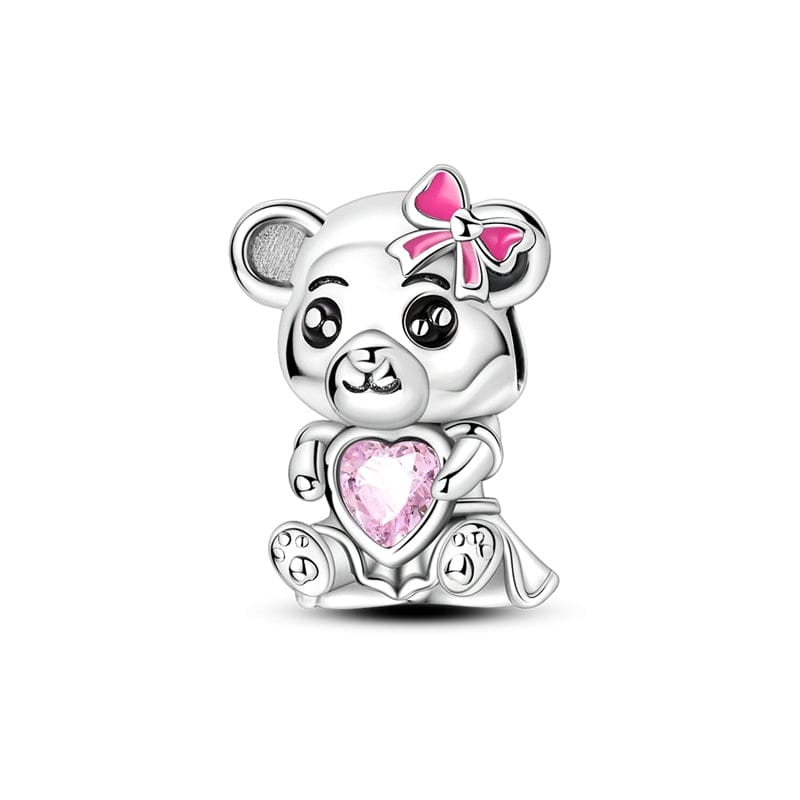 Amarante Jewelry Pink Bow & Heart Panda Bear Charm