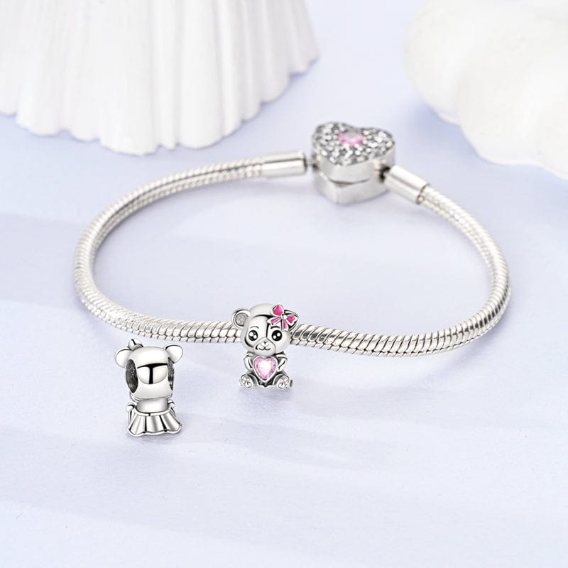 Amarante Jewelry Pink Bow & Heart Panda Bear Charm